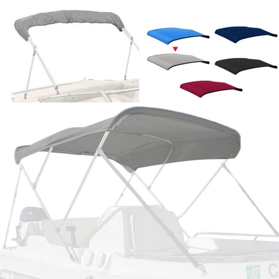 3 Bow Bimini Top Replacement Cover,600D Marine Grade Polyester Waterproof Sun Shade Boat Canopy,Easy Install Zipper Sleeves Boat Awning/Without Frame,Gray 6'L 73"-78" W