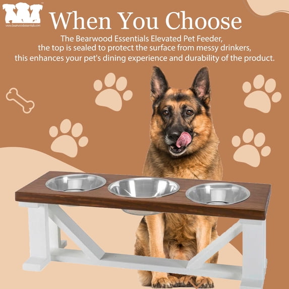 Bearwood Essentials Elevate Your Pet's Dining Experience with Premium 3-Bowl Farmhouse-Style Pet Feeder Large - Gray/White
