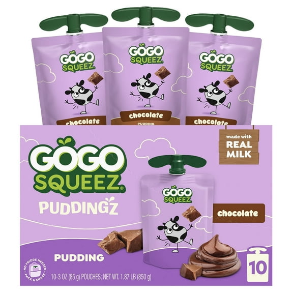 ( 3 Box ) GoGo squeeZ PuddingZ Chocolate Snack Pudding On-the-Go Pouches, 3 oz (10 Pack)