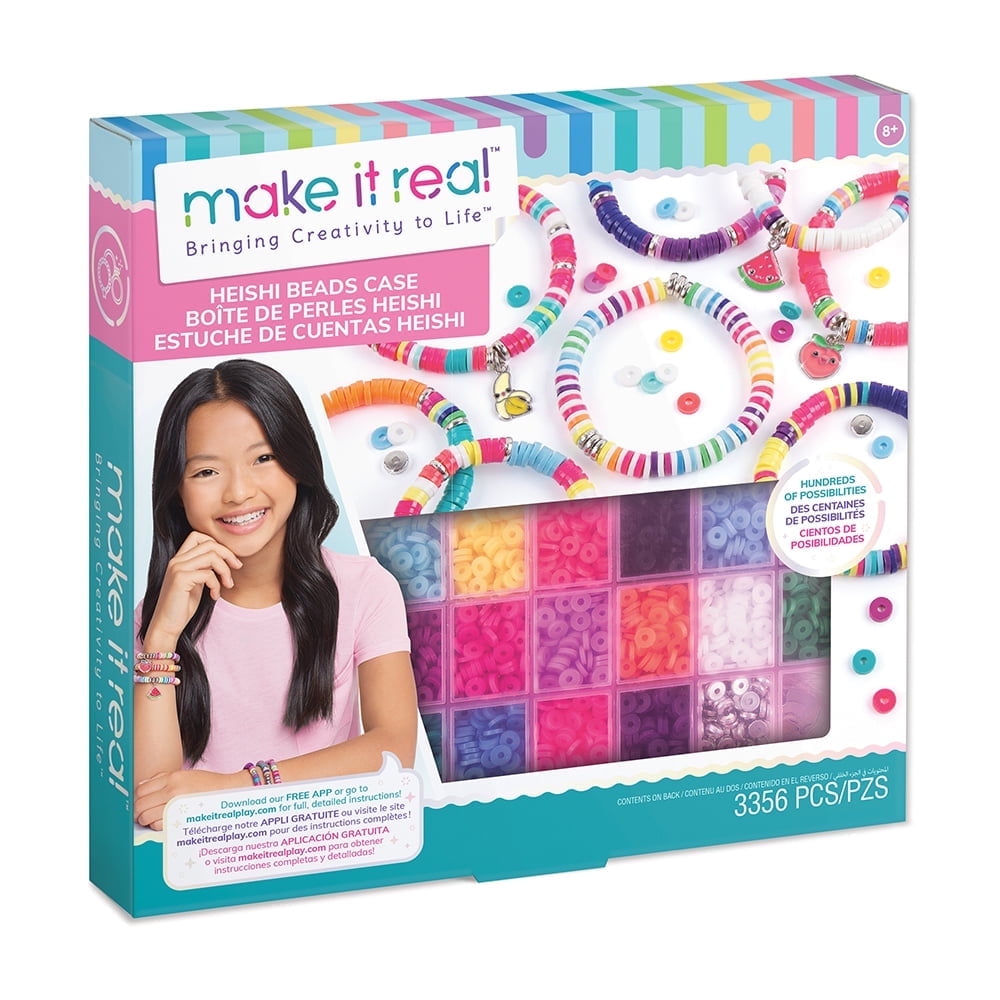 ( 3 Box ) Make It Real Heishi Bead Storage Square Box, DIY Jewelry Kit, 3356 Pieces, Ages 8 +