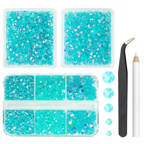 3 Boxes 5070PCS Aquamarine AB Resin Rhinestones for Crafting Lake Blue Flatback Jelly Rhinestones 2mm-6mm Water Blue Stones Diamonds Gems Charms for Nails Face Eyes Makeup Tumblers DIY Crafts