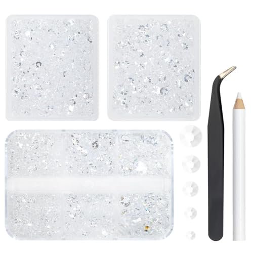 3 Boxes 5070PCS Transparent Clear Resin Rhinestones for Crafting Clear White Flatback Jelly Stones 2mm 3mm 4mm 5mm 6mm Non-Hotfix Gems for Nails Face Eyes Makeup Tumblers Bottles Mug DIY Crafts