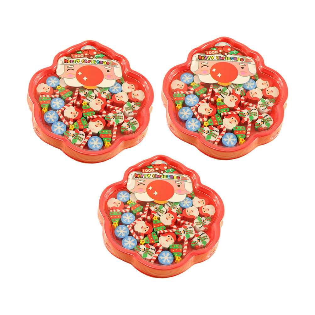 3 Boxes Adorable Santa Claus Shaped Erasers Christmas Favors Gifts