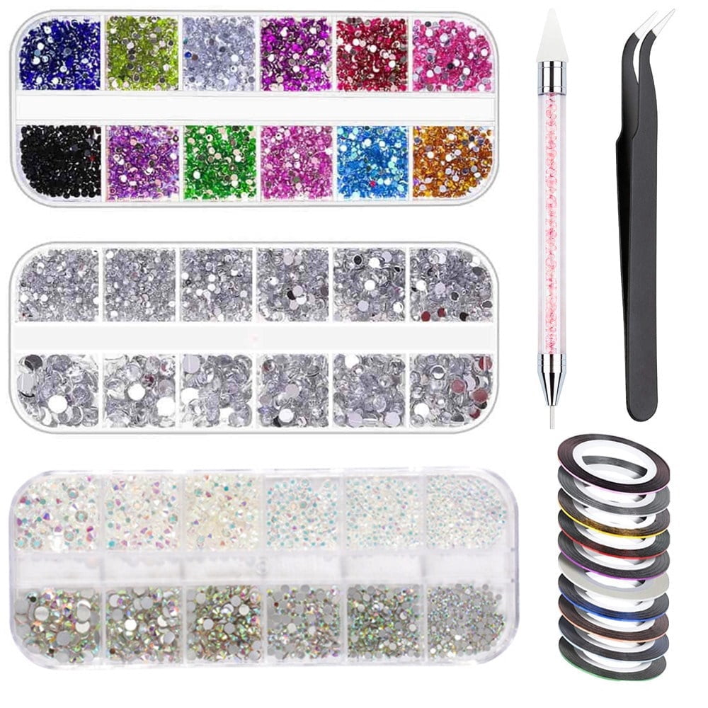 3 Boxes Rhinestones for Nails, Manicure Kit with Nail Rhinestone Nail Art Stickers, Nail Art Rhinestone