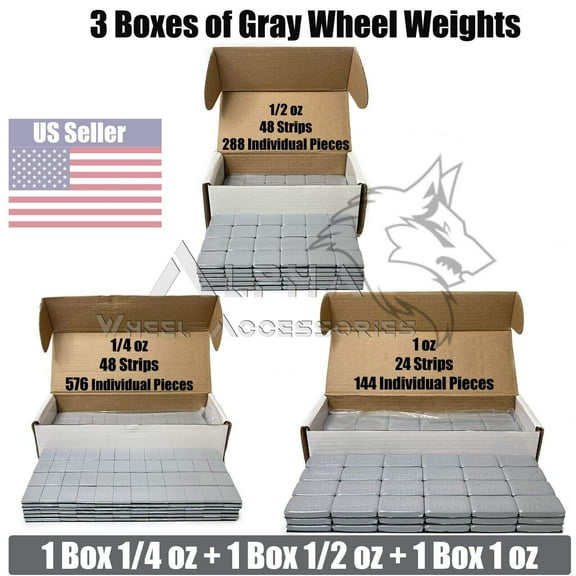 3 Boxes of Wheel Weights 1/4oz + 1/2oz + 1oz Stick-On Adhesive Tape Total 27 LB