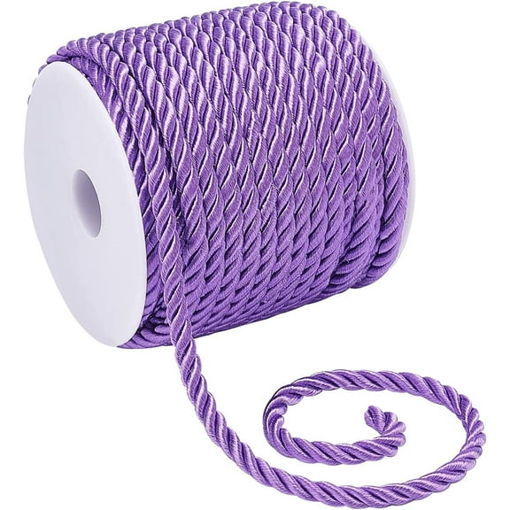 3 Cord 5mm Purple Twist Rope Decorative Cord Shiny Viscose Cording for Home Décor Upholstery Curtain Tieback Graduation Honor Cord Christmas Bag Drawstrings 19 Yards DIY