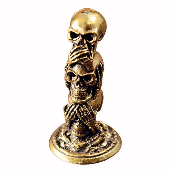 3 Brass Skull Stack Statue Sculpture Brass Desktop Decoration for Halloween Party Home Mysterious Gift