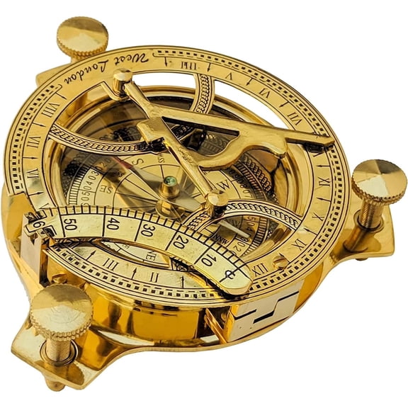 3 Inch Solid Brass Sundial Compass West London Vintage Antique Nautical Maritime Pocket Gift Decor