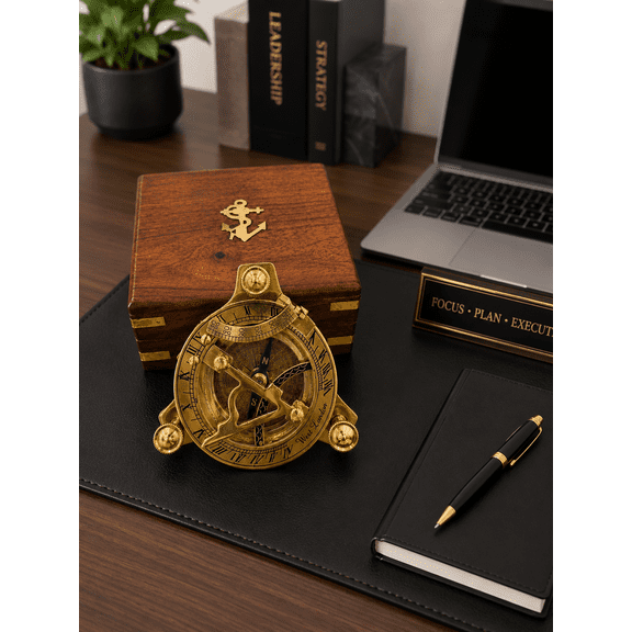 3" Brass Sundial Compass with Wooden Presentation Box Nautical Maritime Desk Decor Gift Travel Keepsake Graduation Gift for Him