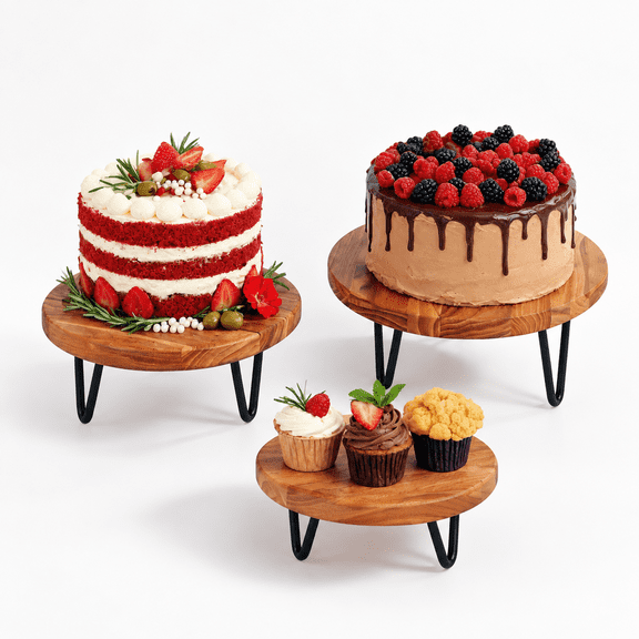 3 Buffet Risers Wood Round Food Riser Dessert Table Display Stand Set For Party Cupcake Stands Nesting Home Decor