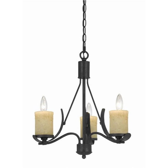 3 Bulb Metal Frame Chandelier with Candle Lights, Black & Beige