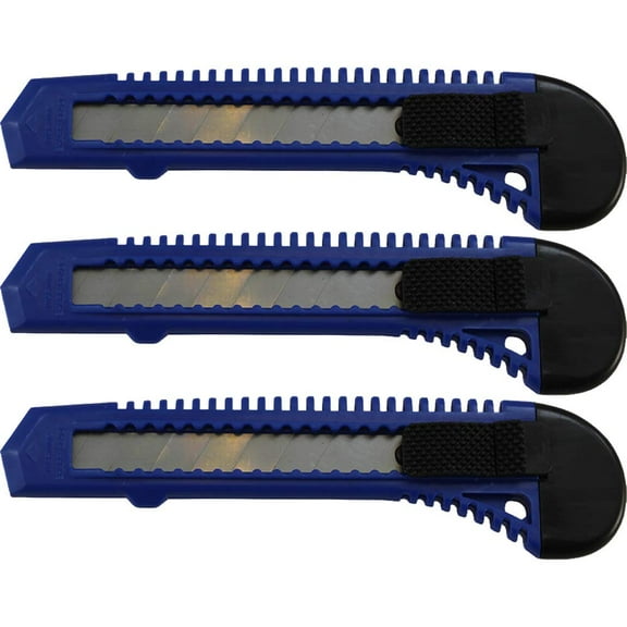 3 Bulk Utility Knives Box Cutters Snap Off Blades Blue