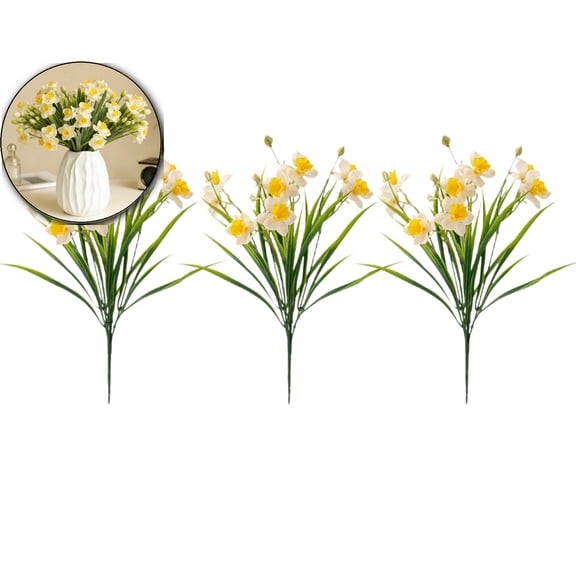 3 Bunches Artificial Daffodils, 14.6" Long Stem Artificial Spring Flowers, Faux Daffodils for Home Garden Office Wedding Party Easter Decorations