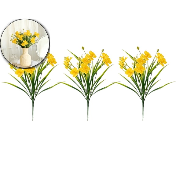 3 Bunches Artificial Daffodils, 14.6" Long Stem Artificial Spring Flowers, Faux Daffodils for Home Garden Office Wedding Party Easter Decorations