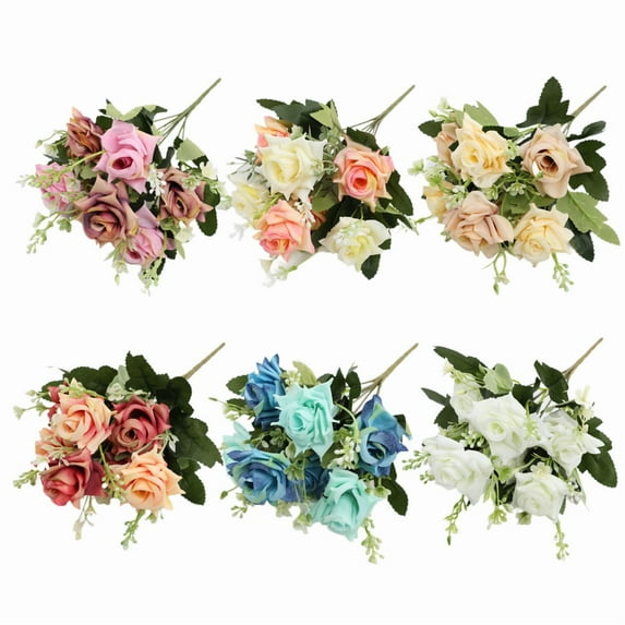 3 Bunches Artificial Rose Bouquet Bridal Flower Bouquets Silk Roses Fake Roses Bulk for Home Office Garden Parties Wedding Mother's Day Decoration