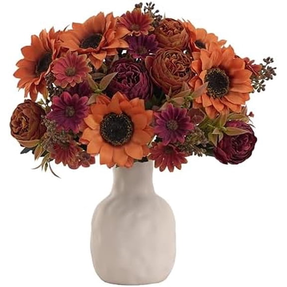 3 Bunches Sunflowers Fake Flowers, Fall Silk Artificial Sunflowers Decorations for Home Office, Wedding, Autumn Floral Arrangements, Halloween, Thanksgiving, Harvest Festival Decoration