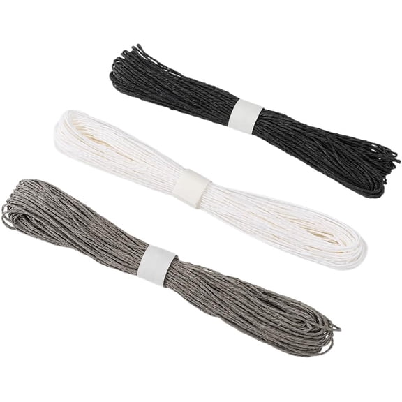 3 Bundles 98.4 Yards Raffia Paper Craft Rope Wrapping Paper String Handmade Black White Grey Twist Craft Twine Cord Ribbons for DIY Making Crafts Party Jewelry Gift Packing Decoration Mixed Color