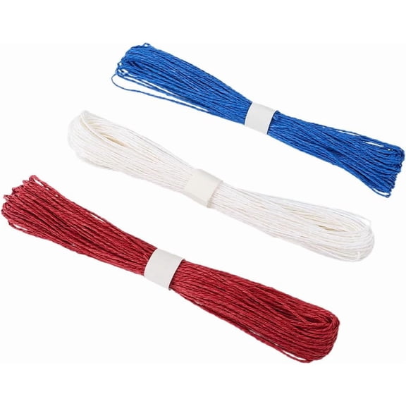3 Bundles 98.4 Yards Wrapping Paper String Ribbon Twist Paper Cord Handmade White Red Blue Raffia Craft Rope Twist Wrapping Twine for DIY Crafts Weaving Bouquets Decoration Gift Packaging Mixed Color