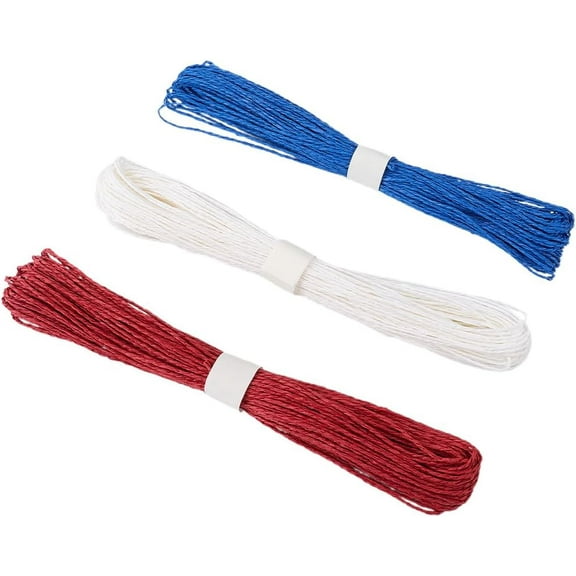 3 Bundles 98.4 Yards Wrapping Paper String Ribbon Twist Paper Cord Handmade White Red Blue Raffia Craft Rope Twist Wrapping Twine for DIY Crafts Weaving Bouquets Decoration Gift Packaging