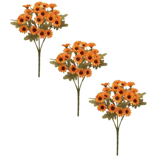 3 Bundles Artificial Fall Flowers Mums, Faux Mums for Outdoor Planters, Fall Flowers for Outside, Porch Garden Decor in Autumn Orange