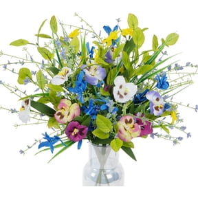 3 Bundles Artificial Wildflowers Fake Silk Mixed Pansies 20" Vibrant Faux Flower Arrangements Floral Bouquets for Indoor Vase Home Kitchen Table Centerpieces & DIY Crafts Wedding Spring Decor