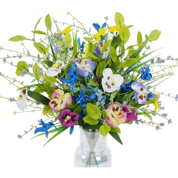 3 Bundles Artificial Wildflowers Fake Silk Mixed Pansies 20" Vibrant Faux Flower Arrangements Floral Bouquets for Indoor Vase Home Kitchen Table Centerpieces & DIY Crafts Wedding Spring Decor