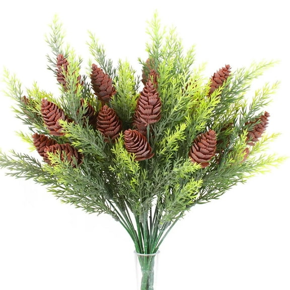 3 Bundles Artificial Winter Pine Needles Branches, Fake Greenery Pine Picks with Pinecone Christmas Flower Arrangements for DIY Crafts Xmas Wreath Garland Decoration, fenze Artificial Plants