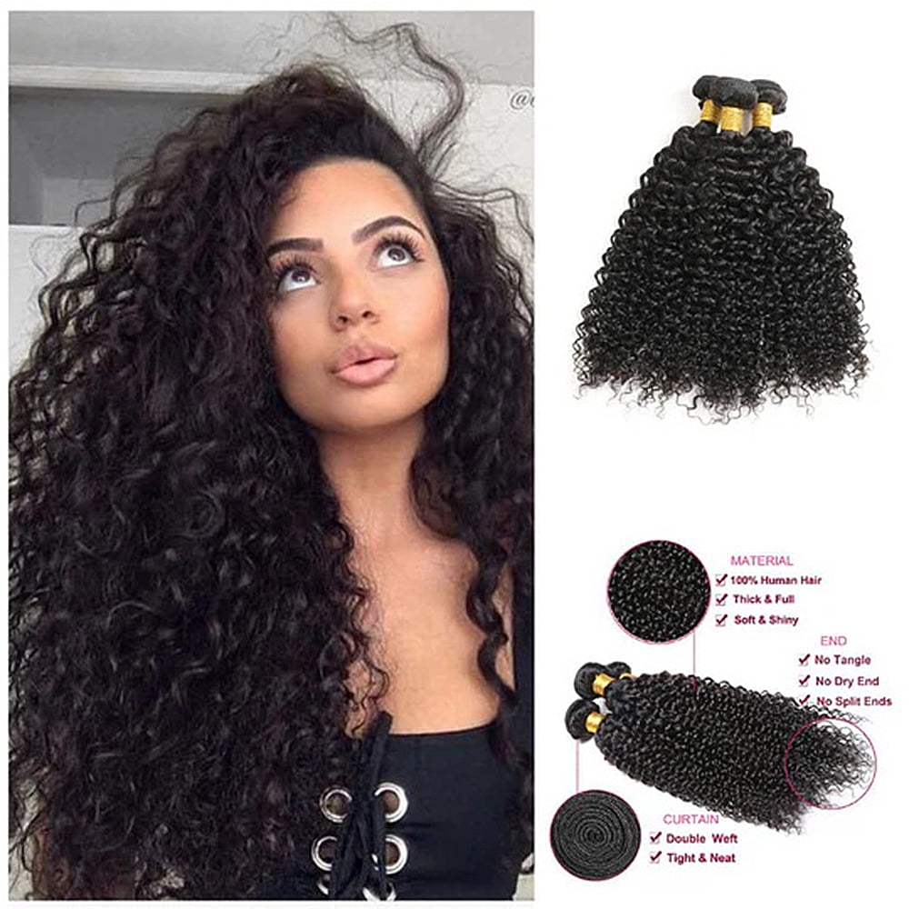 3 Bundles Jerry Curly Human Hair Wigs, 22 24 26 Inch Virgin Human Hair Wig for Black Women Brazilian Curly Wigs Natural Color