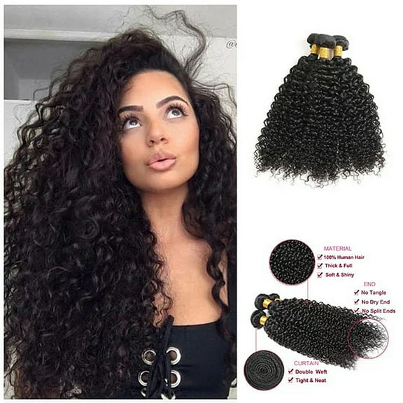 3 Bundles Jerry Curly Human Hair Wigs, 24 26 28 Inch Virgin Human Hair Wig for Black Women Brazilian Curly Wigs Natural Color