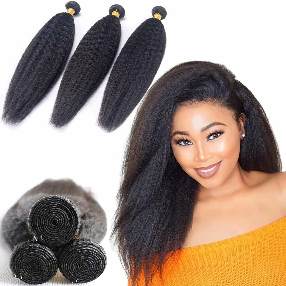 3 Bundles Kinky Straight Human Hair Natural Black(10 10 10inch)