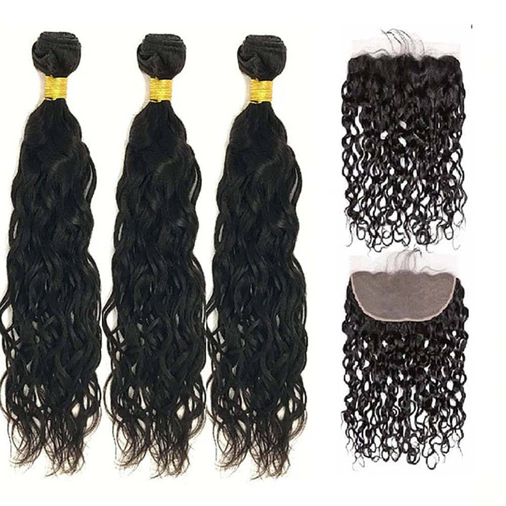 3 Bundles Water Wave Transparent HD Lace Closure Human Hair 4x4 Lace Closure Water Wave Human Hair Closure 20 22 24 inch