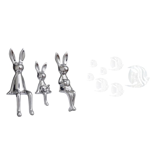 3 Bunny Figurines Fish Wall Decals Sculpture Creative Electroplated Ceramic Material Office Bedroom Living Room Use