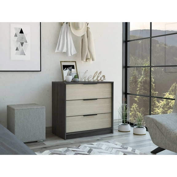 3 Bureau - Oak / White, Modern Outlook With Ample Drawer Storage And Top Surface 3 Drawers Dresser In Oak/white, Grace Generous Platform