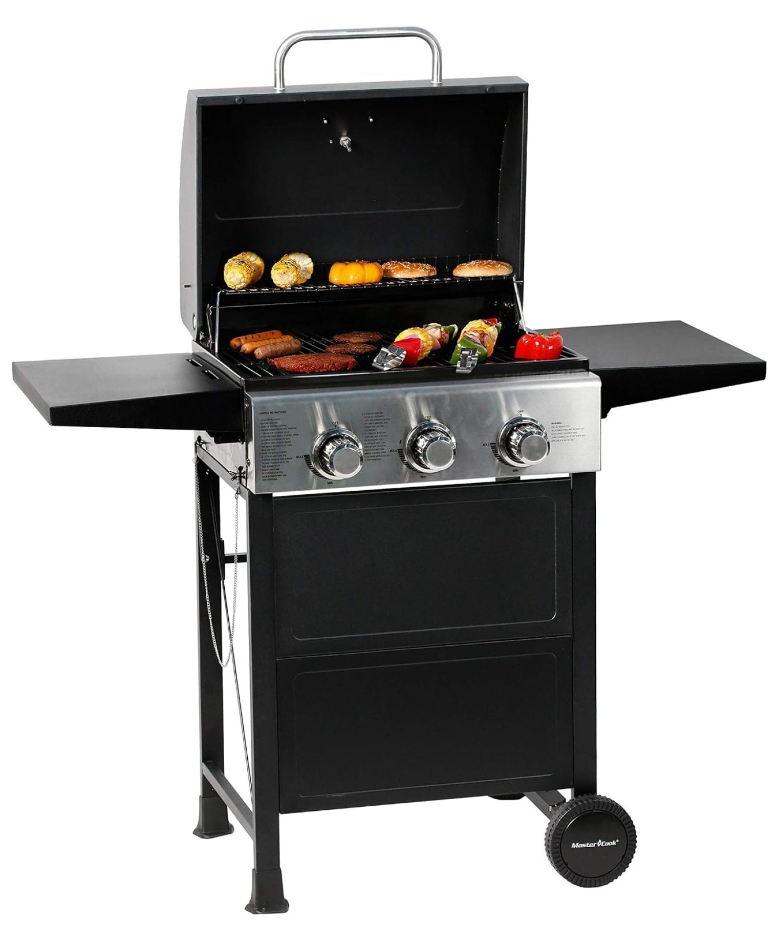 3 Burner BBQ Propane Gas Grill, Stainless Steel 30,000 BTU Patio Garden