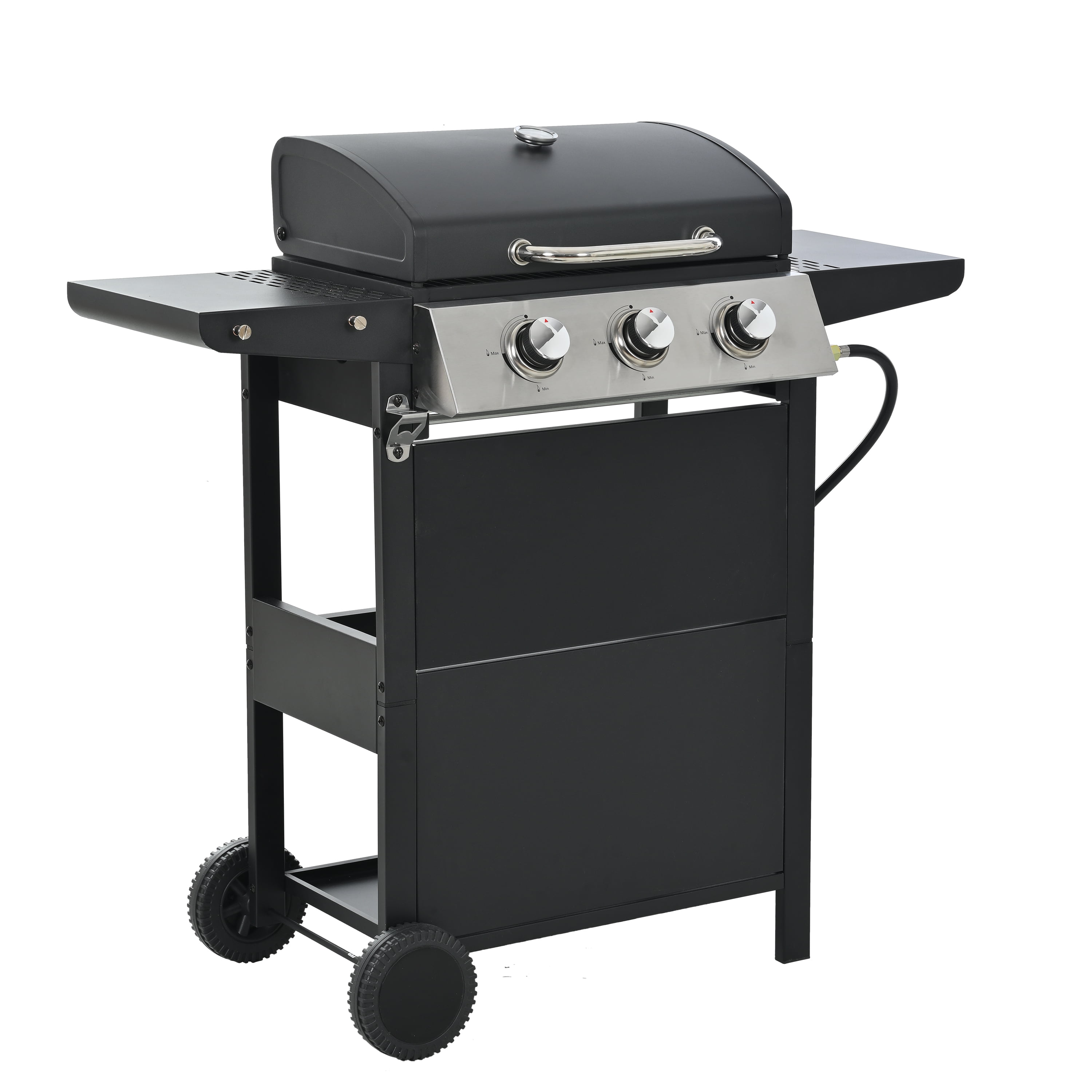 Black Stainless Steel 3-Burner Propane Gas Grill with Wheels