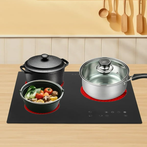 3-Burner Ceramic Cooktop, 2600W High Power, Touch Control, Child Safety Lock, Adjustable Temperature & Timer, Black Microcrystalline Surface, Countertop & Built-in