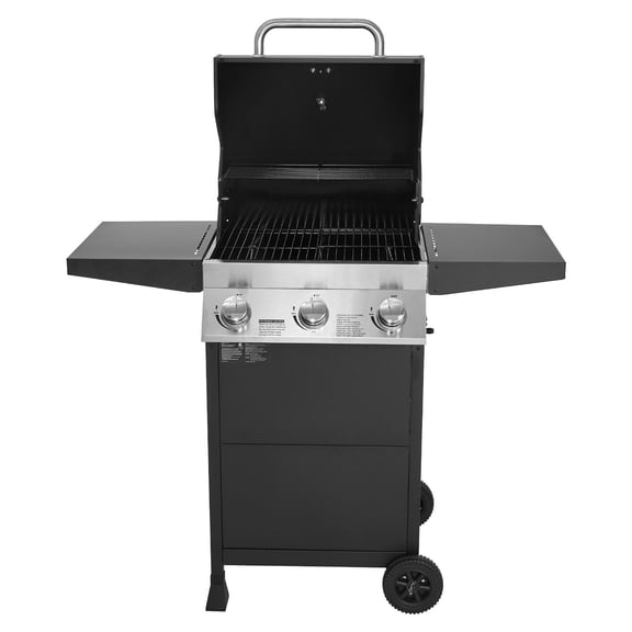 3 Burner Grill, 338sq.in, 36kBTU, Fold Shelves, Carbon Steel