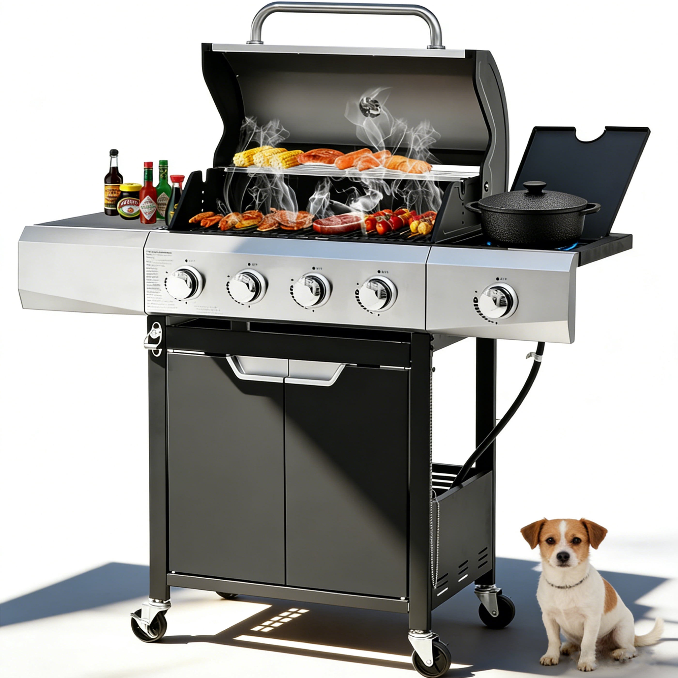 Syngar 4-Burner Propane Gas Grill – 51,000 BTU Stainless Steel Outdoor BBQ with Side Burner, 452 sq.in Cooking Area, Patio Cooker for Backyard Party & Family Gathering