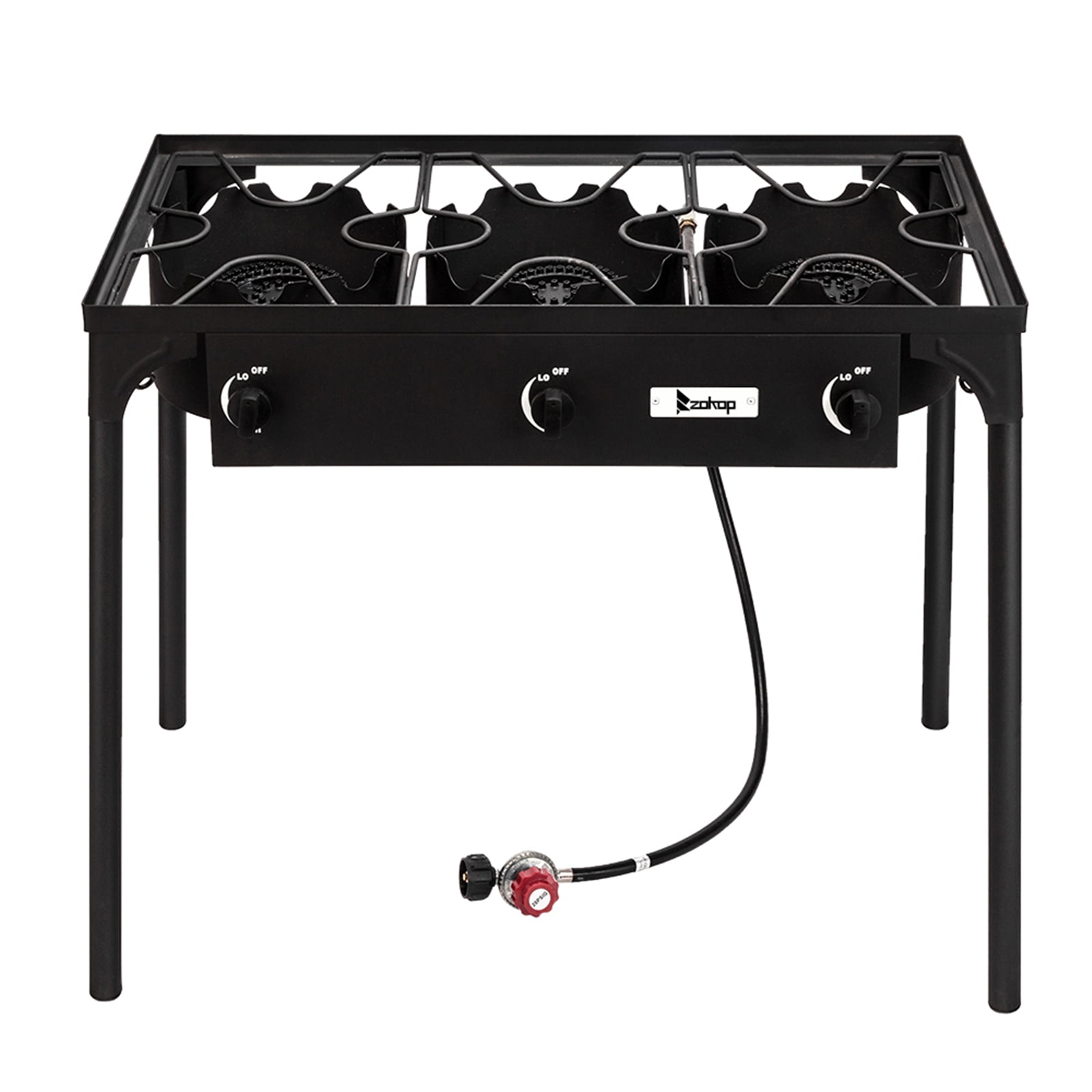 3-Burner Outdoor Gas Stove, 225,000 BTU Portable Propane-Powered Cooktop with Regulator