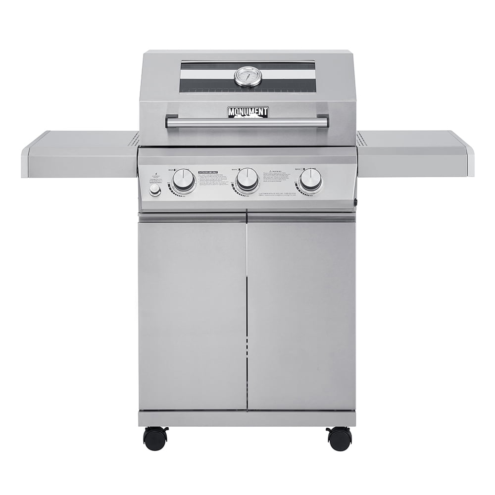 3-Burner Portable Gas Grill in Stainless with Clear View Lid and LED Controls - Walmart.com