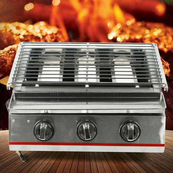 3 Burner Portable Stainless Steel BBQ Table Top LPG Gas Grill Outdoor Picnic US