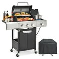 thumbnail image 1 of 3-Burner Propane Gas BBQ Grill with Side Burner, Rain Cover Design, Stainless Steel Gas Grill with 40,500 BTUs Output for Outdoor, Camping, Barbecue Grilling Backyard Cooking, Black Silver, 1 of 9