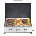 thumbnail image 1 of 3-Burner Propane Gas BBQ Grill & Stainless Steel Plancha Combo, Portable for Camping & Backyard, with Regulator & Adapter, Cast Iron Grates, Enamel Body, 1 of 7