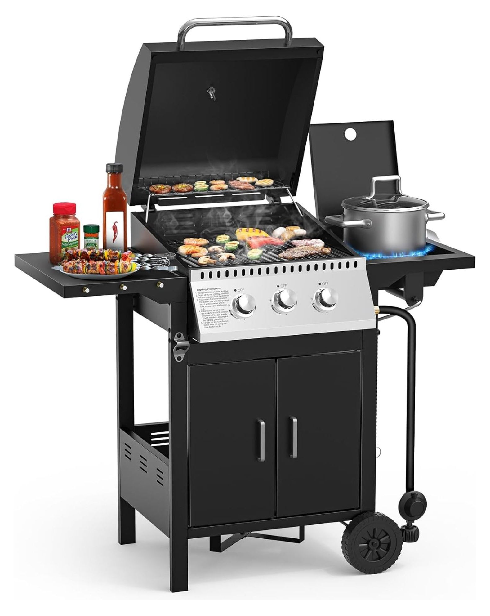 3 Burner Propane Gas Grill，30,000 BTU Gas Grill Ideal for Outdoor