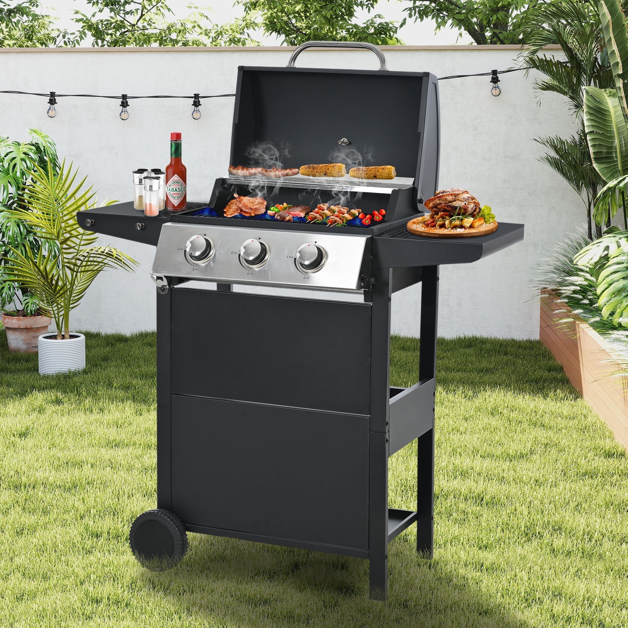 Black Stainless Steel 3-Burner Propane Gas Grill