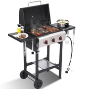 3-Burner Propane Gas Grill with Cast Iron Grate - 30000 BTU Output & Easy-Clean Grease Management for Perfect BBQs 3-Burner