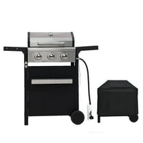 3-Burner Propane Gas Grill with Cover，Stainless Outdoor BBQ Grill with Two Side Shelves for Patio Garden Backyard