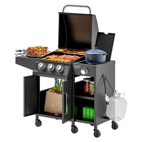 3 Burner Propane Gas Grill with Side Burner - 9.5KW, 310 Sq. in. Grill, Black BBQ