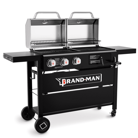 Brand-Man Propane Gas and Charcoal Grill Combo, Dual Fuel BBQ Combo Grill with Stainless Steel Lids for Outdoor Kitchen & Backyard Barbecue