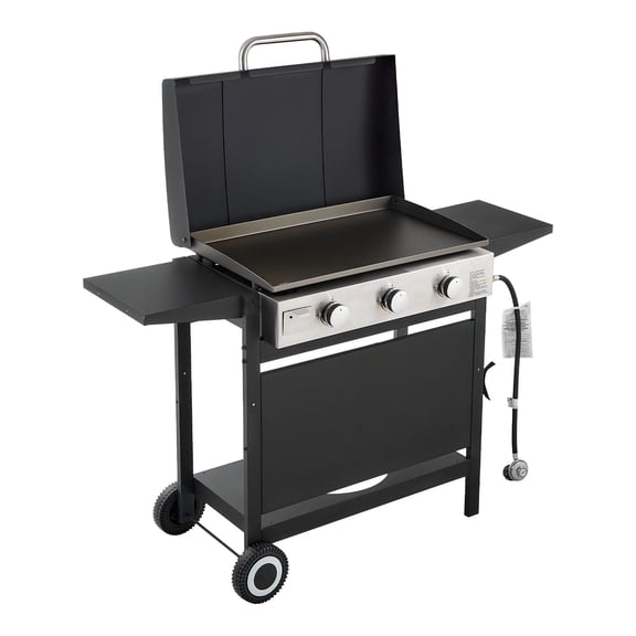 3-Burner Propane Griddle, Lid, Wheels, 33K BTU, Removable Top